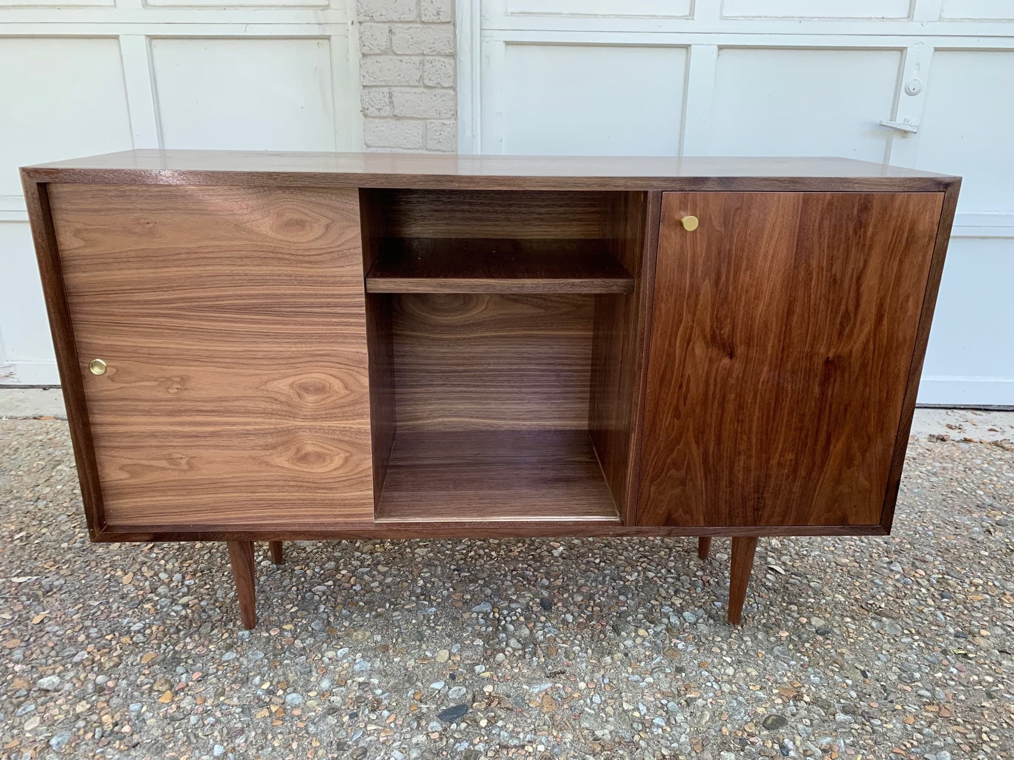 credenza with final coat of urethane applied, looks glossier and smoother still