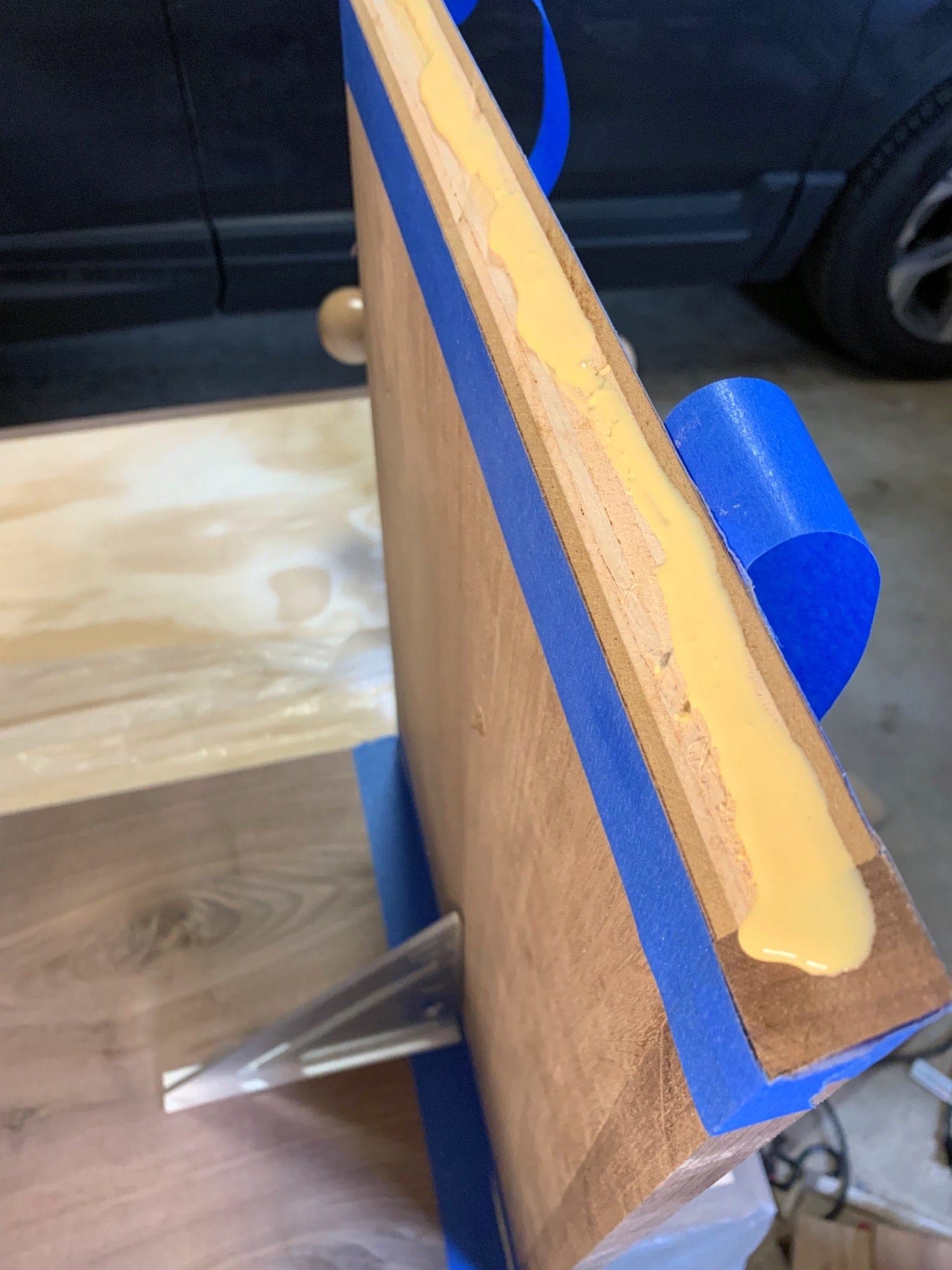 glue on top of side piece, ready for top to be placed
