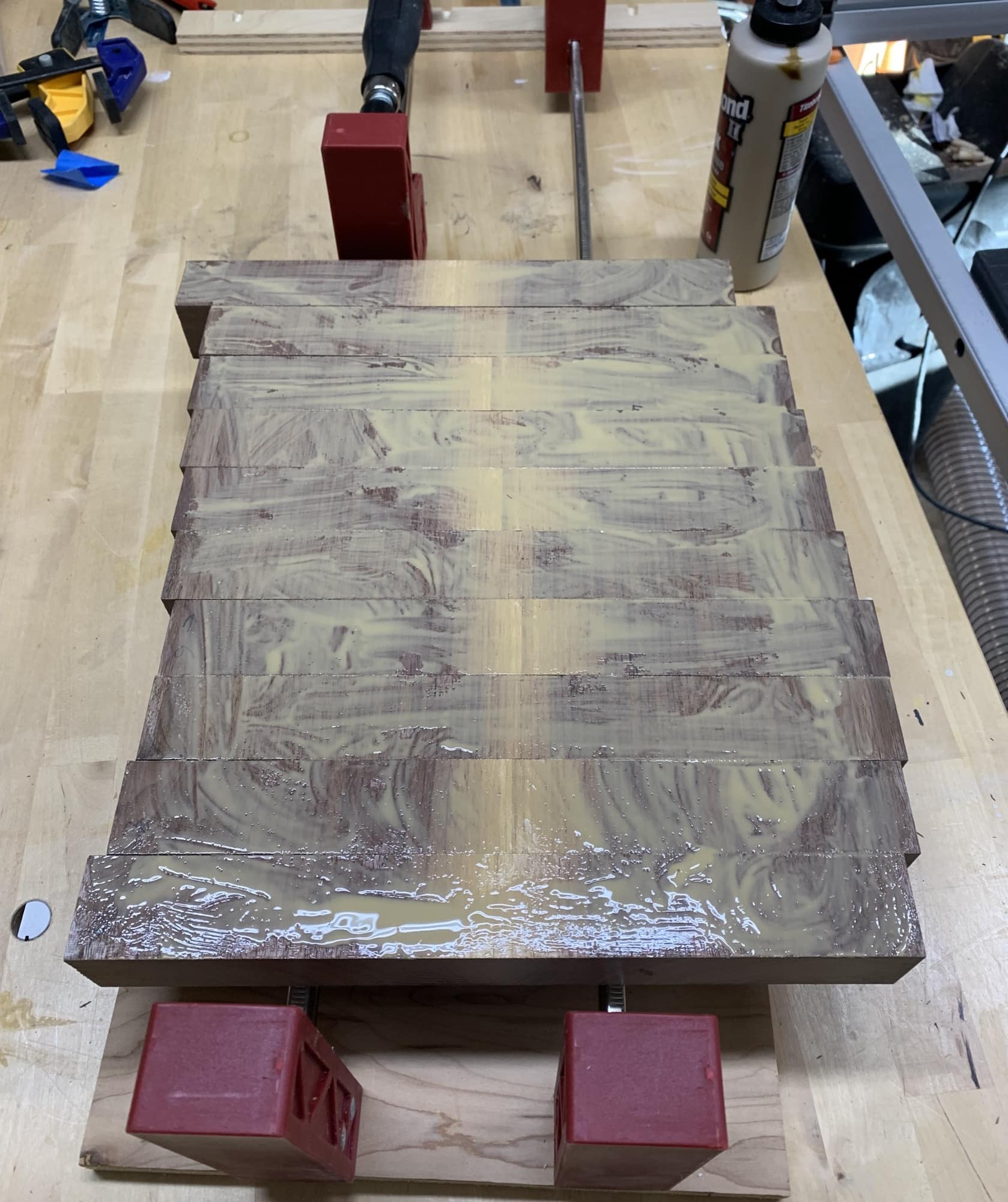 Glue applied to the boards